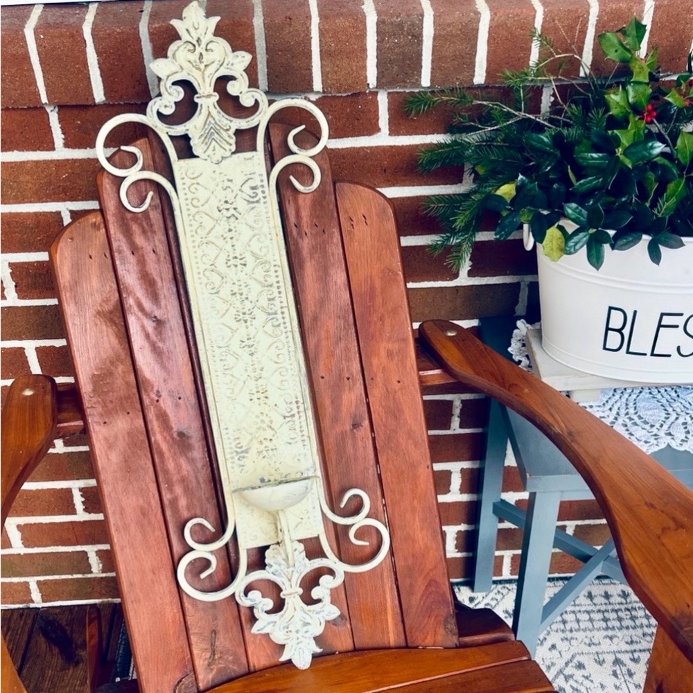 Farmhouse Chic Deco Wall Candle Holder Distressed Creamish Metal